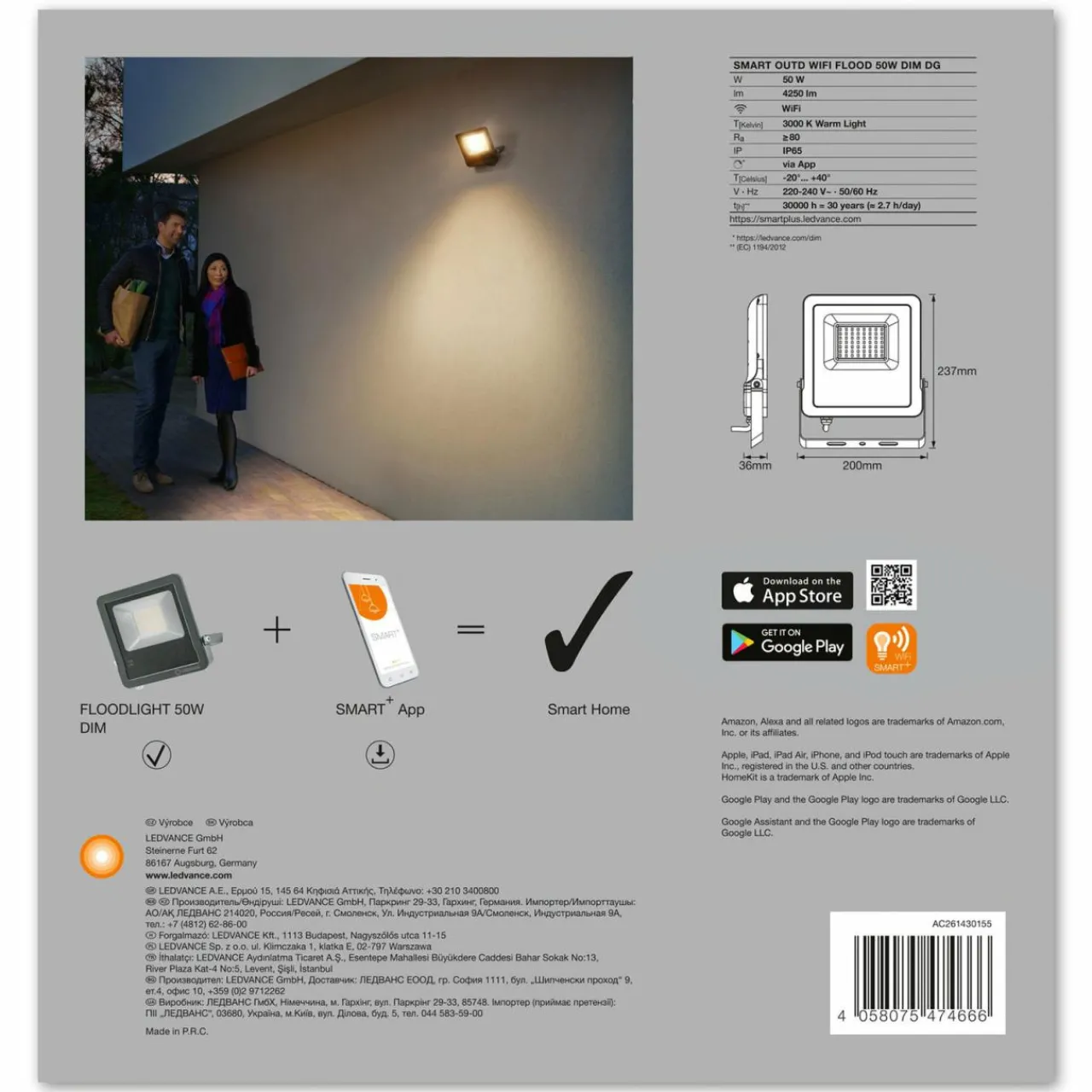 ledvance_smart_wifi_flood_spot_mural_k_w_6.webp Store WiFi Flood spot mural 3 000K 50W Éclairage Extérieur Professionnel