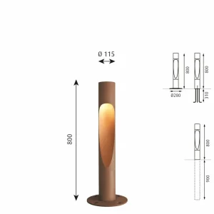 Outlet Flindt borne, terre 80 cm corten Éclairage Extérieur Professionnel