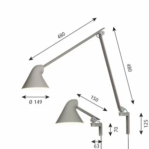 Sale NJP applique LED bras court, gris Éclairage De Bureau