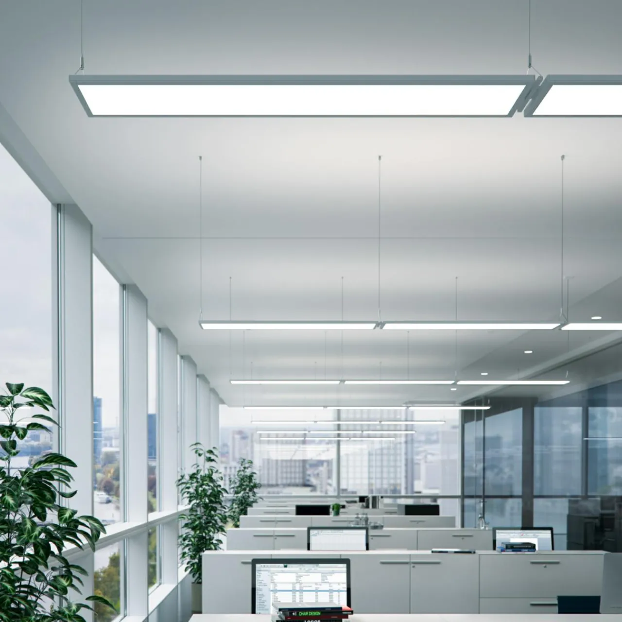 suspension_led_idoo_pour_bureaux_w_argente_1.webp Store Suspension LED IDOO pour bureaux 49 W, argentée Éclairage De Magasins